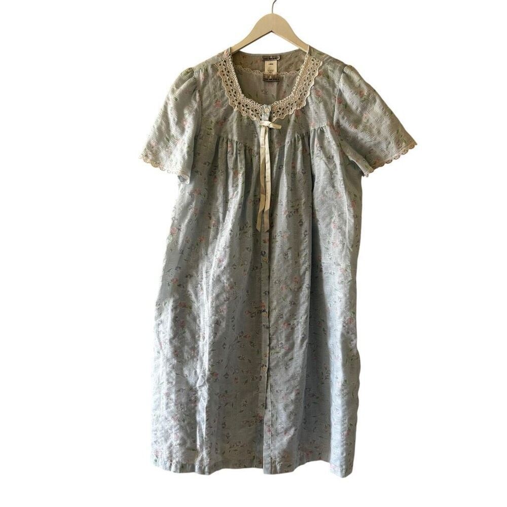 Granny Gown Lounge Nightgown Flouncy Floral Cottage Core Peasant SZ L 2 pieces